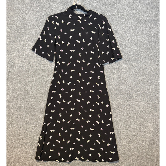 Stockholm Atelier Dress Womens 6 Black Butterfly Flared Sleeve Midi Boho Asian - Picture 1 of 10